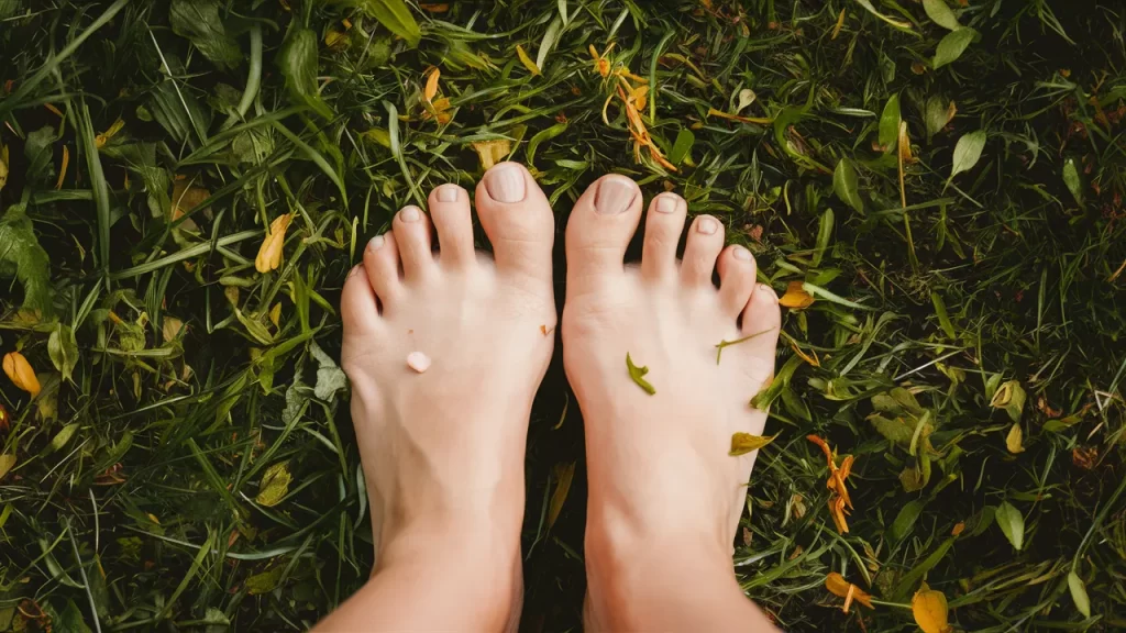 A Close on Feet on Grass
